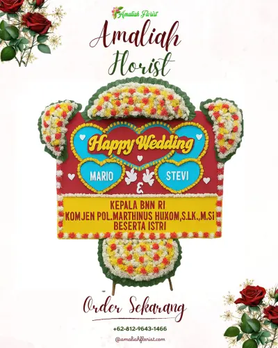 Karangan Papan Bunga Pernikahan di Sukadamai